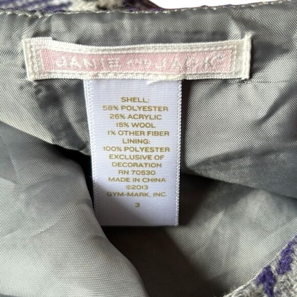 Janie And Jack Bow Plaid Jumper Wool Blend Purple Gray Toddler Girl Size 3T - Picture 5 of 7
